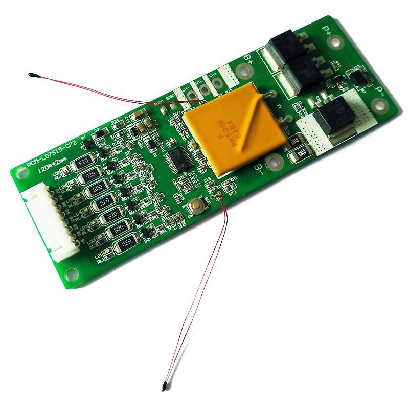 7S C: 5A D: 15A PCM BMS para 24V 25.2V 25.9V Li-ion / Litio / Li-Polymer 21V 22.4V LiFePO4 Battery Pack con SMBUS y NTC (PCM-L07S15-C72)