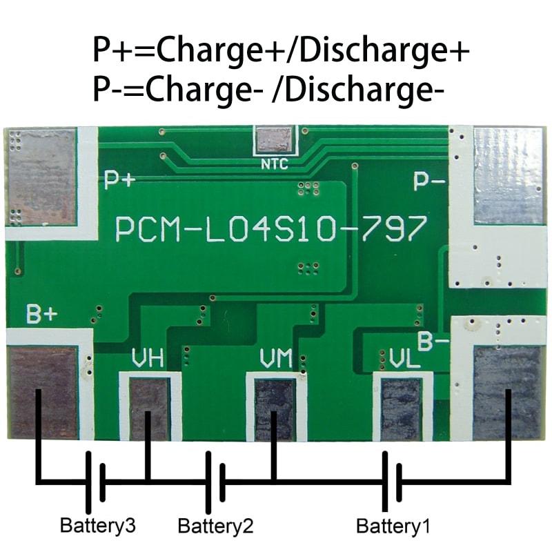 3S / 4S 10A PCM BMS para 14.4V 14.8V Li-Ion / Litio / Li-Polymer 12V 12.8V LiFePO4 Battery Pack Tamaño L48 * W28 * T3.6mm (PCM-L04S10-797)