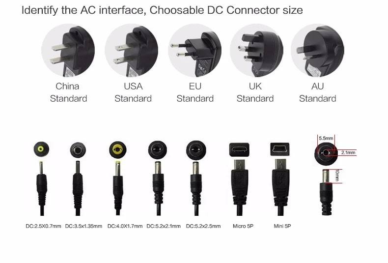 Adaptador de enchufe intercambiable UE/Us/UK/Au/Cn Fuente de alimentación estándar 9V 2A