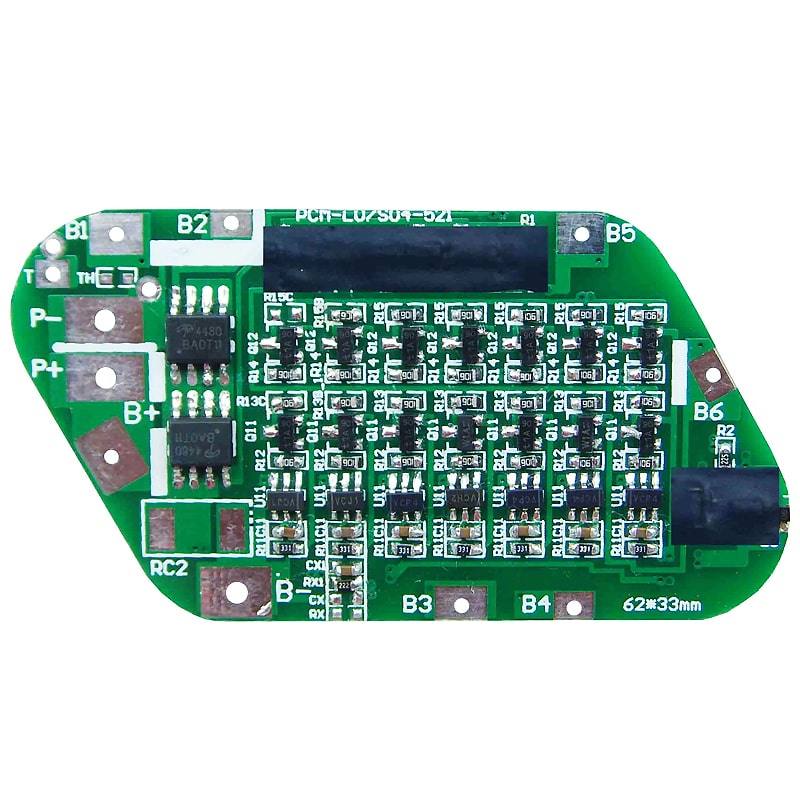 7S 4A PCM BMS para 24V 25.2V 25.9V Li-ion / Litio / Li-Polymer 21V 22.4V LiFePO4 Tamaño de la batería L62 * W33 * T3MM (PCM-L07S04-521)