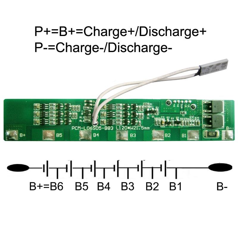 6S 5A PCM BMS para 21.6V 22.2V Li-Ion / Litio / Li-Polymer 18V 19.2V LiFePO4 Battery Pack Tama&ntilde;o L120 * W21.5 * T10mm (PCM-L06S05-B83)