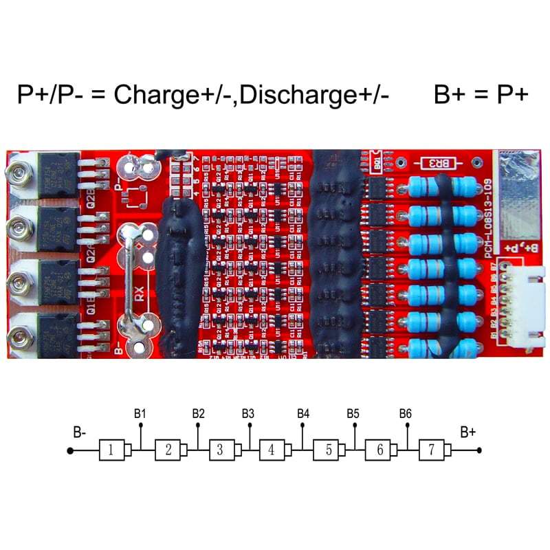 5S-8S 15A PCM BMS para 28.8V 29.6V Li-Ion / Litio / Li-Polymer 24V 25.6V LiFePO4 Battery Pack Tama&ntilde;o L120 * W47 * T9MM (PCM-L07s13-146)