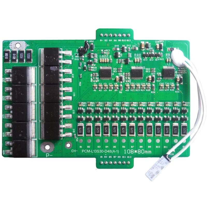 10S / 13S C: 5A D: 40A PCM BMS para 48V 48.1V Li-Ion / Litio / Li-Polymer 41.6V 42V LiFePO4 Batería Tamaño L108 * W80 * T10mm PCM-L13S30-D48 (A-1)
