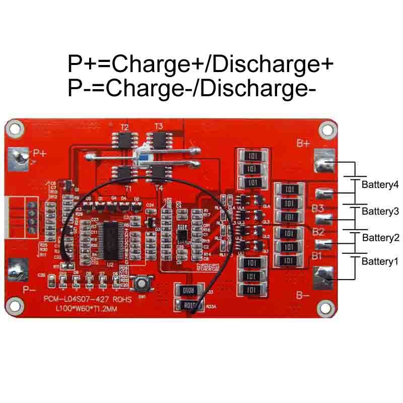 4S 7A PCM BMS para 14.4V 14.8V Li-ion / Litio / Li-Polymer 12V 12.8V LiFePO4 Battery Pack con SMBUS (PCM-L04S07-427)