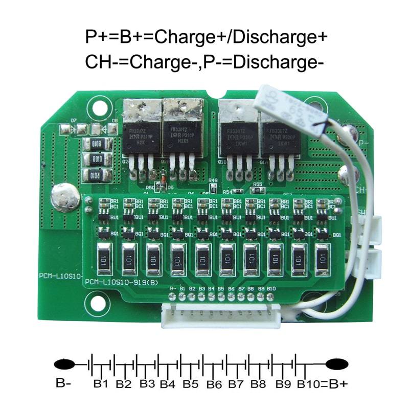 10S C: 5A D: 15A PCM BMS para 36V 37V Li-Ion / Litio / Litio / Litio 30V 32V LiFePO4 Bater&iacute;a Tama&ntilde;o L92 * W63 * T10mm PCM-L10S10-919 (A-1)